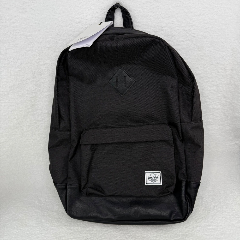 Herschel Supply Co Heritage Backpack Black Canvas Faux Leather Bottom NWT